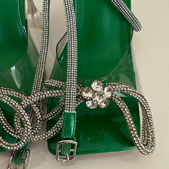 EMBELLISHED BOW STRAP HIGH HEELS GREEN 7.5 - Picture 7 of 11